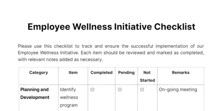 Free Employee Wellness Initiative Checklist Template to Edit Online
